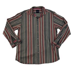 Tommy Bahama Shirt Mens L Large Gray Striped Button Up Long Sleeve Chest Pocket